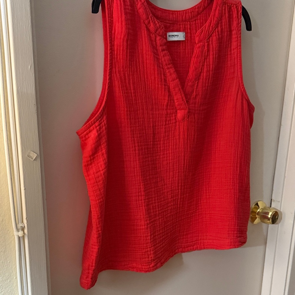 SONOMA Red Sleeveless V-Neck Textured Tank - Picture 5 of 15